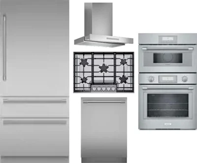 5 Piece Package Includes Refrigerator, Cooktop, Wall Oven, Hood And Dishwasher