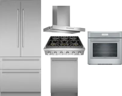 5 Piece Package Includes Refrigerator, Cooktop, Wall Oven, Hood And Dishwasher