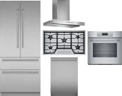 5 Piece Package Includes Refrigerator, Cooktop, Wall Oven, Hood And Dishwasher