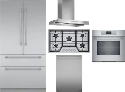 5 Piece Package Includes Refrigerator, Cooktop, Wall Oven, Hood And Dishwasher