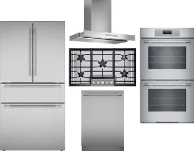 5 Piece Package Includes Refrigerator, Cooktop, Wall Oven, Hood And Dishwasher