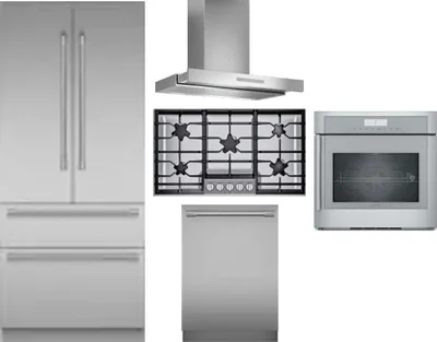 5 Piece Package Includes Refrigerator, Cooktop, Wall Oven, Hood And Dishwasher
