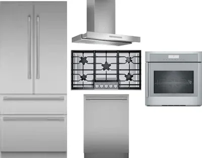 5 Piece Package Includes Refrigerator, Cooktop, Wall Oven, Hood And Dishwasher