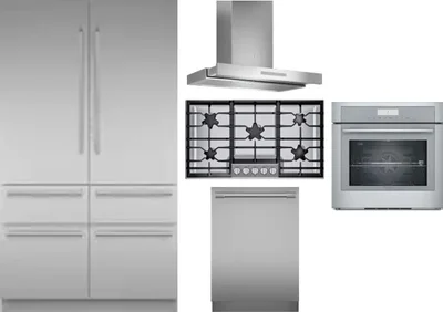 5 Piece Package Includes Refrigerator, Cooktop, Wall Oven, Hood And Dishwasher