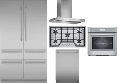 5 Piece Package Includes Refrigerator, Cooktop, Wall Oven, Hood And Dishwasher