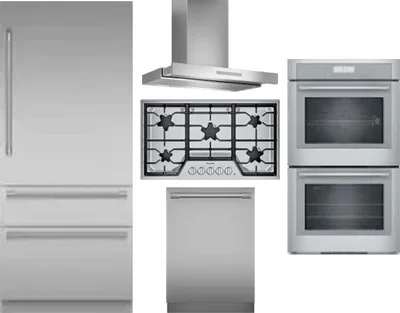 5 Piece Package Includes Refrigerator, Cooktop, Wall Oven, Hood And Dishwasher