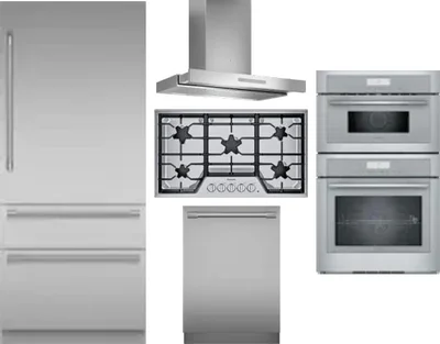 5 Piece Package Includes Refrigerator, Cooktop, Wall Oven, Hood And Dishwasher