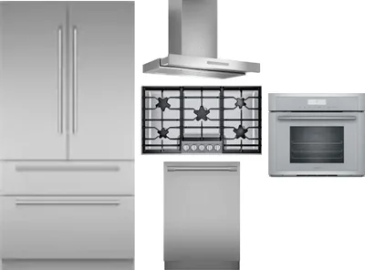 5 Piece Package Includes Refrigerator, Cooktop, Wall Oven, Hood And Dishwasher
