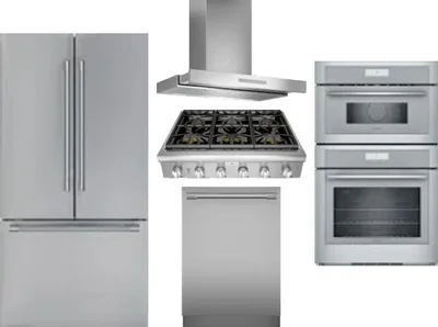 5 Piece Package Includes Refrigerator, Cooktop, Wall Oven, Hood And Dishwasher