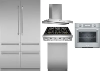 5 Piece Package Includes Refrigerator, Cooktop, Wall Oven, Hood And Dishwasher