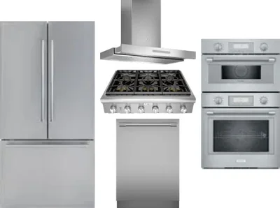 5 Piece Package Includes Refrigerator, Cooktop, Wall Oven, Hood And Dishwasher
