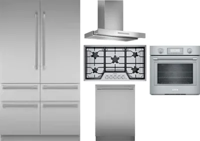 5 Piece Package Includes Refrigerator, Cooktop, Wall Oven, Hood And Dishwasher