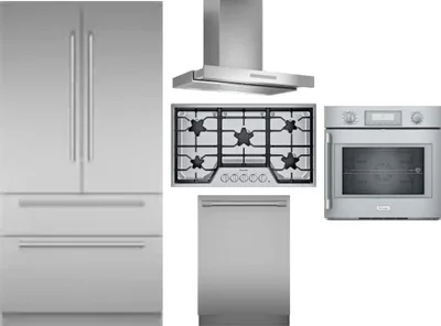 5 Piece Package Includes Refrigerator, Cooktop, Wall Oven, Hood And Dishwasher