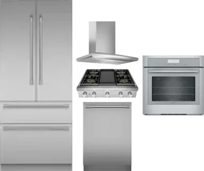 5 Piece Package Includes Refrigerator, Cooktop, Wall Oven, Hood And Dishwasher