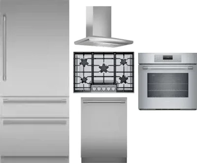 5 Piece Package Includes Refrigerator, Cooktop, Wall Oven, Hood And Dishwasher