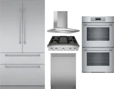 5 Piece Package Includes Refrigerator, Cooktop, Wall Oven, Hood And Dishwasher