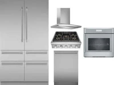 5 Piece Package Includes Refrigerator, Cooktop, Wall Oven, Hood And Dishwasher
