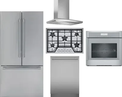 5 Piece Package Includes Refrigerator, Cooktop, Wall Oven, Hood And Dishwasher