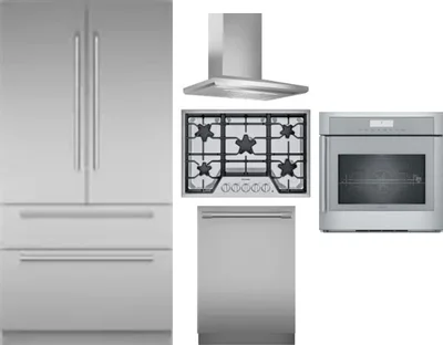 5 Piece Package Includes Refrigerator, Cooktop, Wall Oven, Hood And Dishwasher