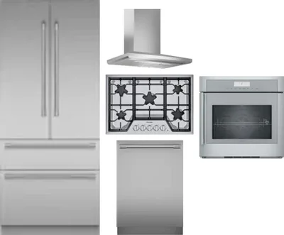 5 Piece Package Includes Refrigerator, Cooktop, Wall Oven, Hood And Dishwasher