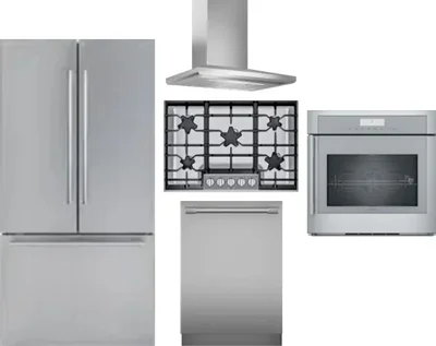 5 Piece Package Includes Refrigerator, Cooktop, Wall Oven, Hood And Dishwasher