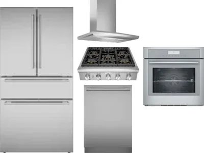 5 Piece Package Includes Refrigerator, Cooktop, Wall Oven, Hood And Dishwasher