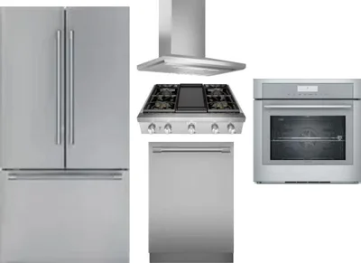 5 Piece Package Includes Refrigerator, Cooktop, Wall Oven, Hood And Dishwasher