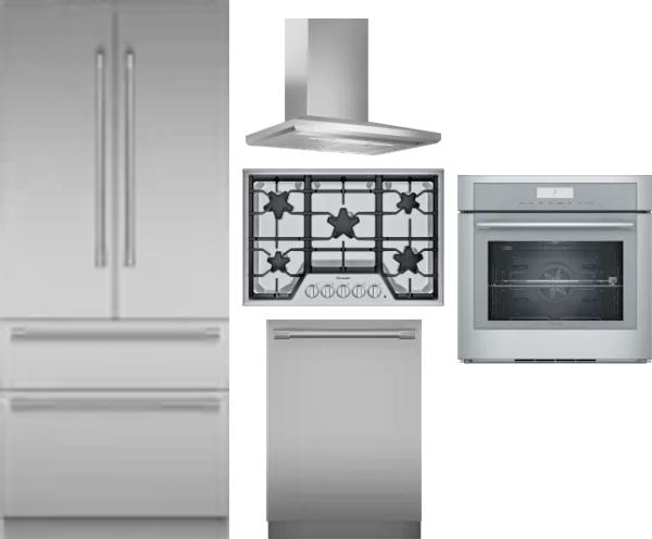 5 Piece Package Includes Refrigerator, Cooktop, Wall Oven, Hood And Dishwasher