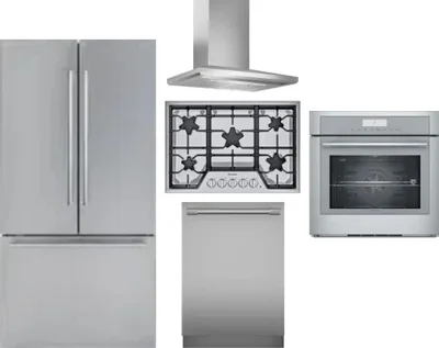 5 Piece Package Includes Refrigerator, Cooktop, Wall Oven, Hood And Dishwasher
