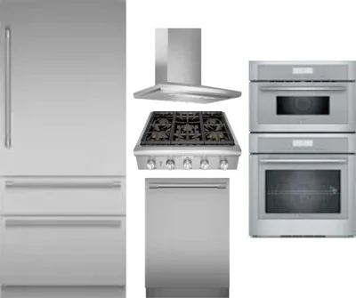 5 Piece Package Includes Refrigerator, Cooktop, Wall Oven, Hood And Dishwasher
