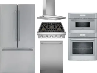 5 Piece Package Includes Refrigerator, Cooktop, Wall Oven, Hood And Dishwasher