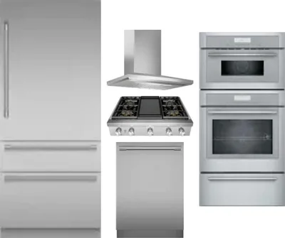 5 Piece Package Includes Refrigerator, Cooktop, Wall Oven, Hood And Dishwasher
