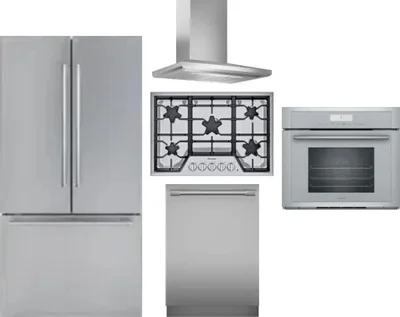 5 Piece Package Includes Refrigerator, Cooktop, Wall Oven, Hood And Dishwasher