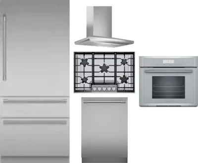 5 Piece Package Includes Refrigerator, Cooktop, Wall Oven, Hood And Dishwasher