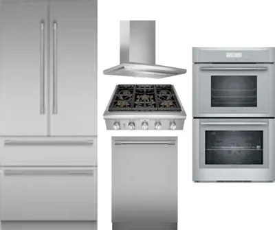 5 Piece Package Includes Refrigerator, Cooktop, Wall Oven, Hood And Dishwasher