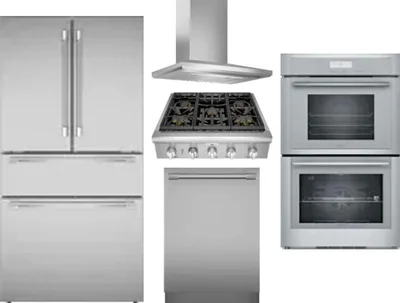 5 Piece Package Includes Refrigerator, Cooktop, Wall Oven, Hood And Dishwasher
