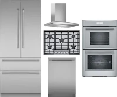 5 Piece Package Includes Refrigerator, Cooktop, Wall Oven, Hood And Dishwasher