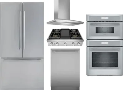 5 Piece Package Includes Refrigerator, Cooktop, Wall Oven, Hood And Dishwasher