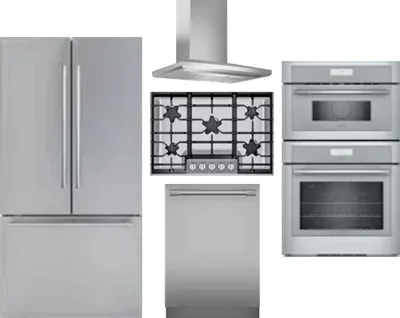 5 Piece Package Includes Refrigerator, Cooktop, Wall Oven, Hood And Dishwasher