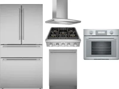 5 Piece Package Includes Refrigerator, Cooktop, Wall Oven, Hood And Dishwasher