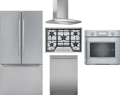 5 Piece Package Includes Refrigerator, Cooktop, Wall Oven, Hood And Dishwasher