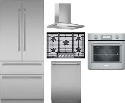 5 Piece Package Includes Refrigerator, Cooktop, Wall Oven, Hood And Dishwasher