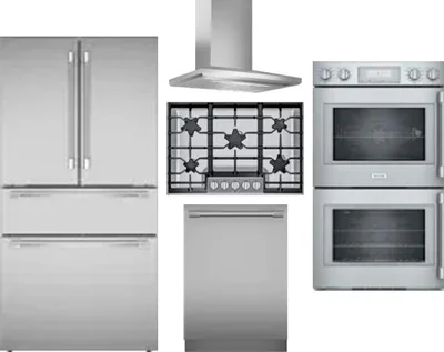 5 Piece Package Includes Refrigerator, Cooktop, Wall Oven, Hood And Dishwasher