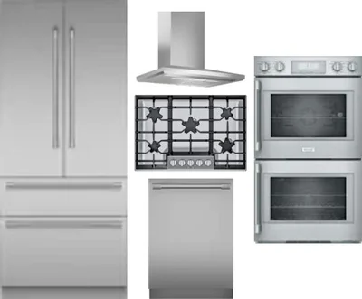 5 Piece Package Includes Refrigerator, Cooktop, Wall Oven, Hood And Dishwasher