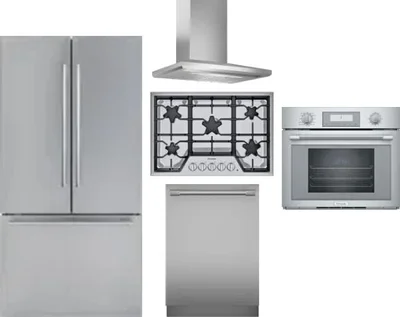 5 Piece Package Includes Refrigerator, Cooktop, Wall Oven, Hood And Dishwasher