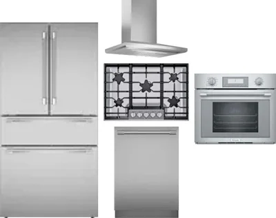 5 Piece Package Includes Refrigerator, Cooktop, Wall Oven, Hood And Dishwasher