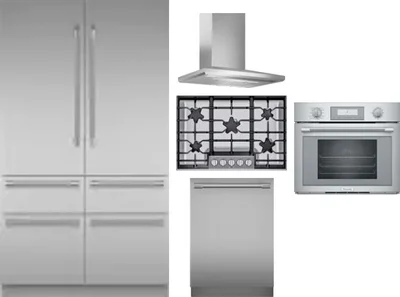 5 Piece Package Includes Refrigerator, Cooktop, Wall Oven, Hood And Dishwasher