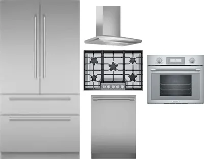 5 Piece Package Includes Refrigerator, Cooktop, Wall Oven, Hood And Dishwasher
