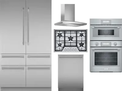 5 Piece Package Includes Refrigerator, Cooktop, Wall Oven, Hood And Dishwasher