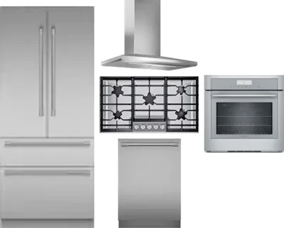 5 Piece Package Includes Refrigerator, Cooktop, Wall Oven, Hood And Dishwasher